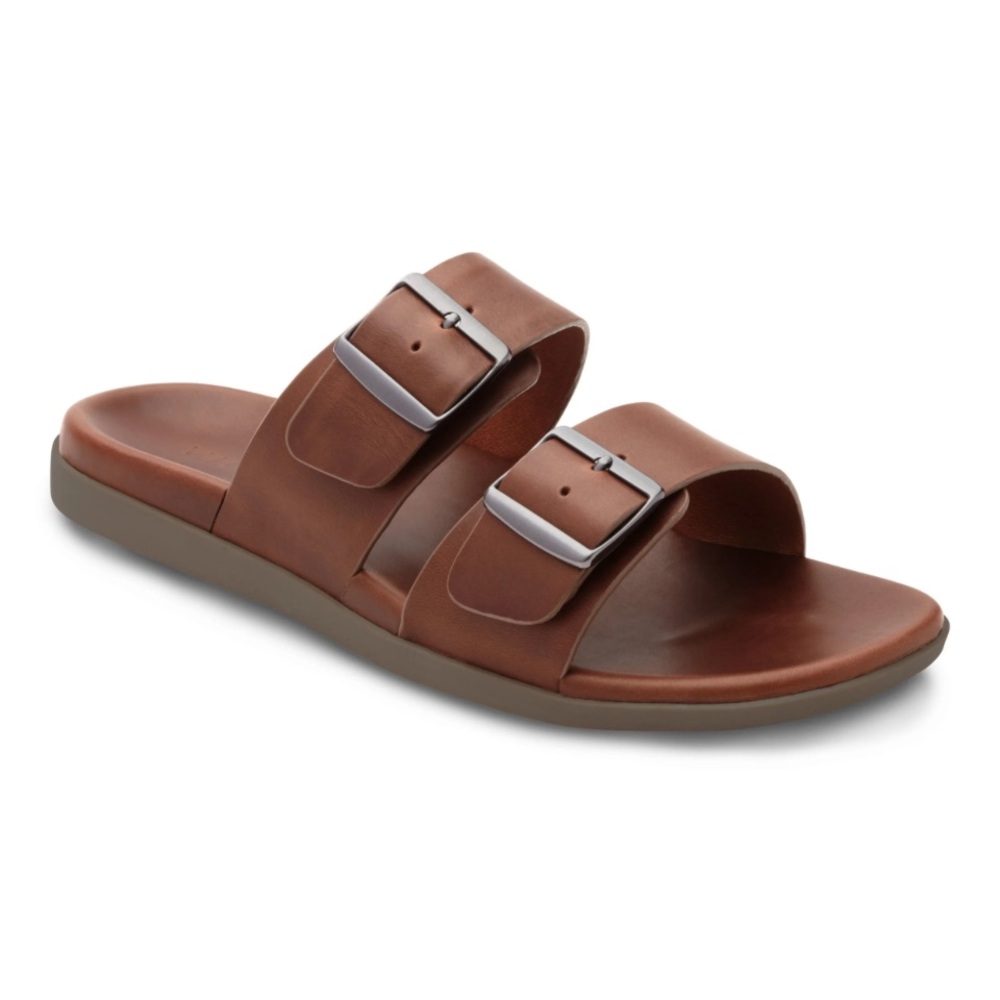 Vionic Brown Double Buckle Slide Sandals